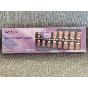 Canvalite French Tip Press on Nails Gel Nail Tips 300 S Coffin Brown White Nude